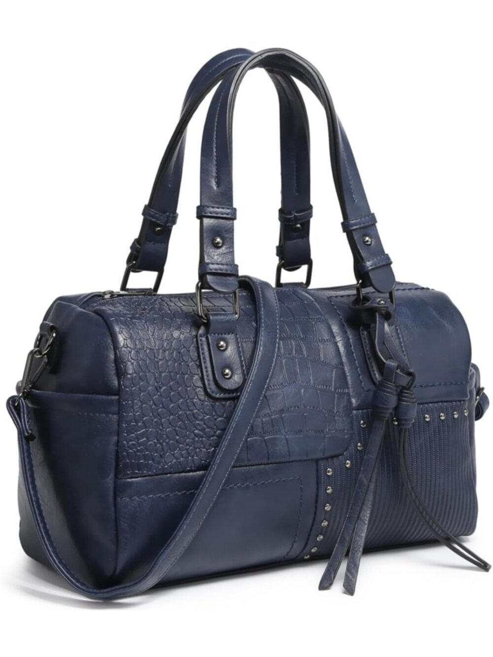 Women's Navy Blue Leather Zipper Top Handle Totes Satchel Hobo Handbags